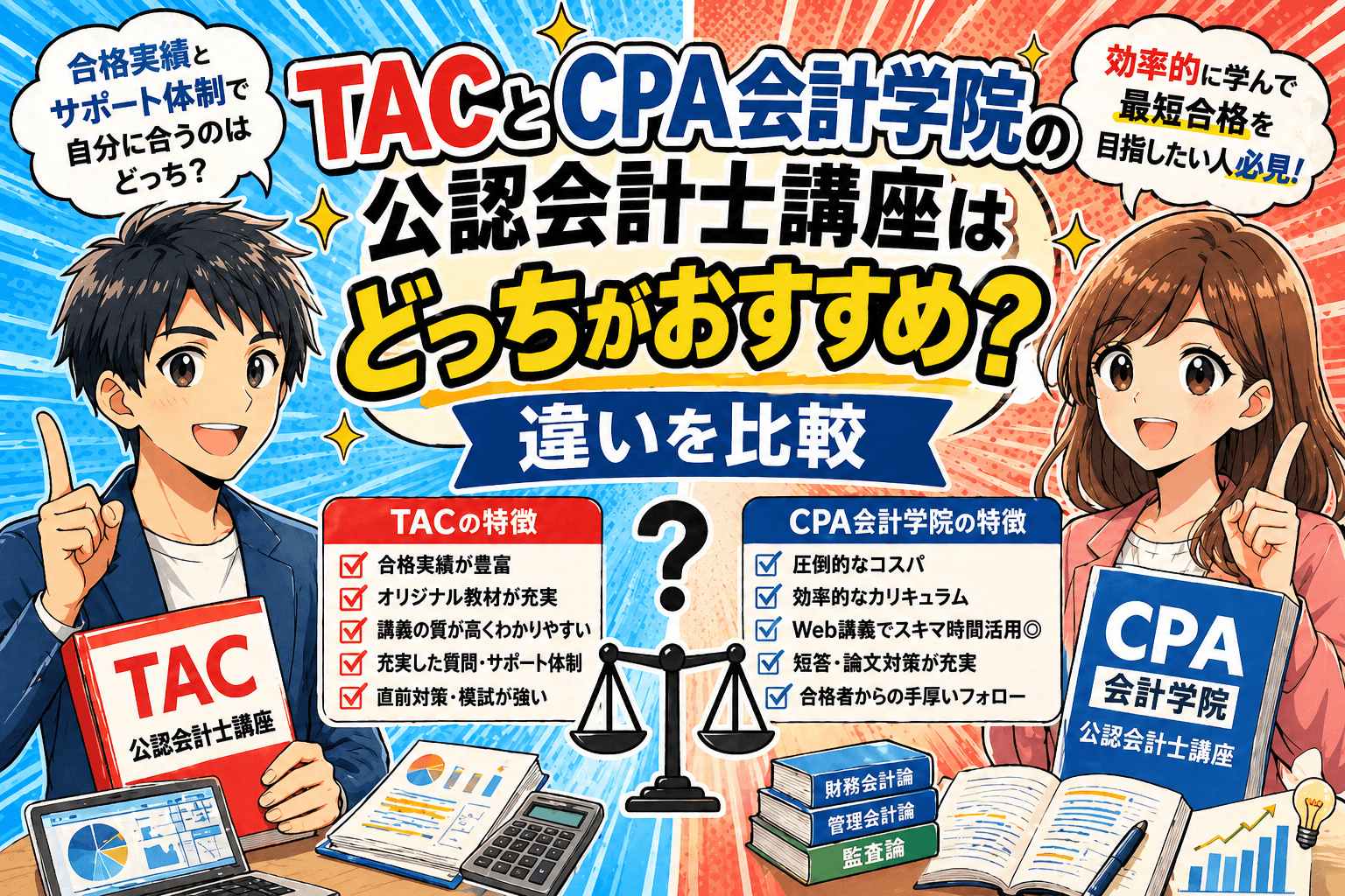 TACとCPA会計学院の公認会計士講座はどっちがおすすめ?違いを比較