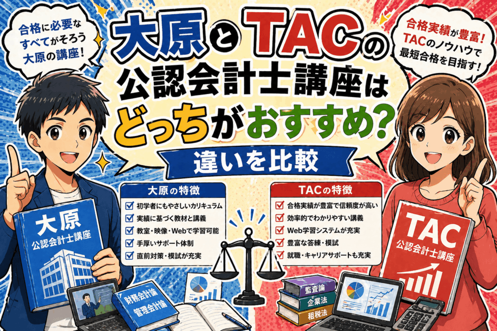 大原とTACの公認会計士講座はどっちがおすすめ？違いを比較