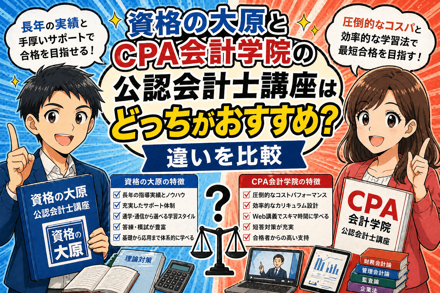 資格の大原とCPA会計学院の公認会計士講座はどっちがおすすめ？違いを比較