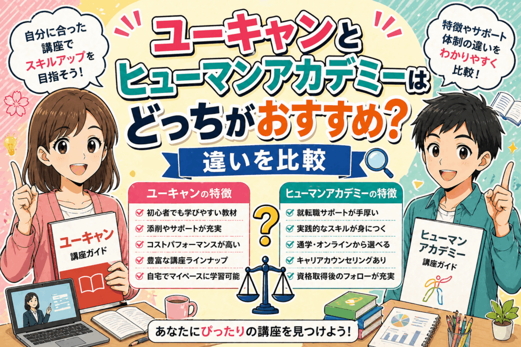ユーキャンとヒューマンアカデミーはどっちがおすすめ？違いを比較