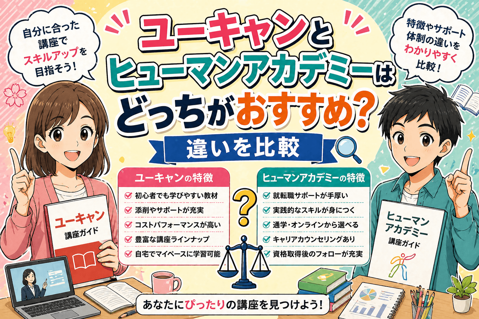 ユーキャンとヒューマンアカデミーはどっちがおすすめ？違いを比較