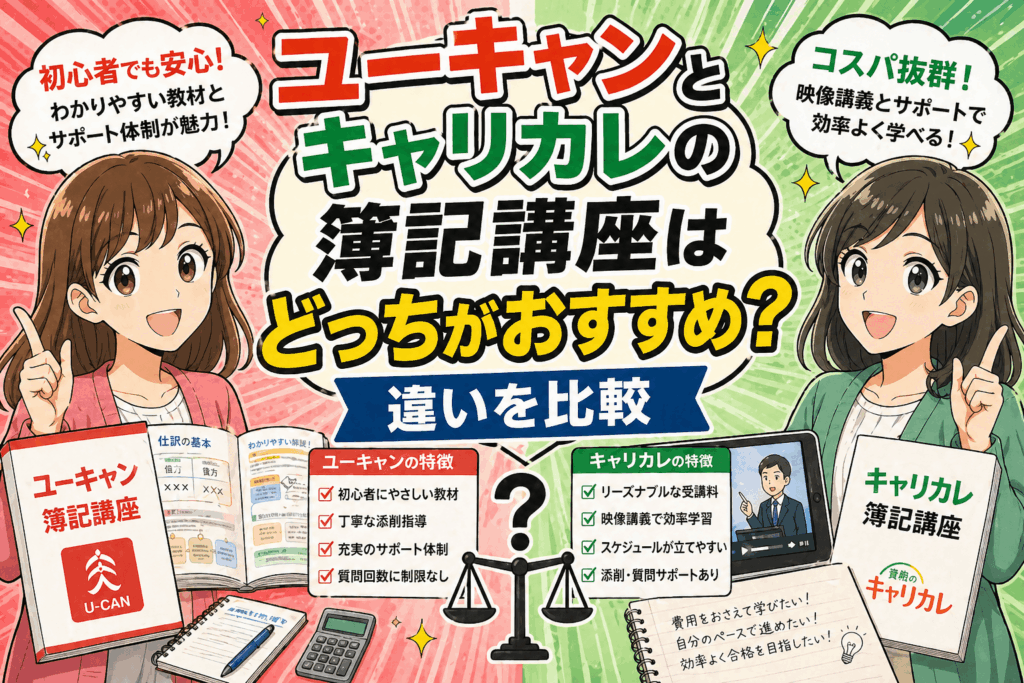 ユーキャンとキャリカレの簿記講座はどっちがおすすめ？違いを比較