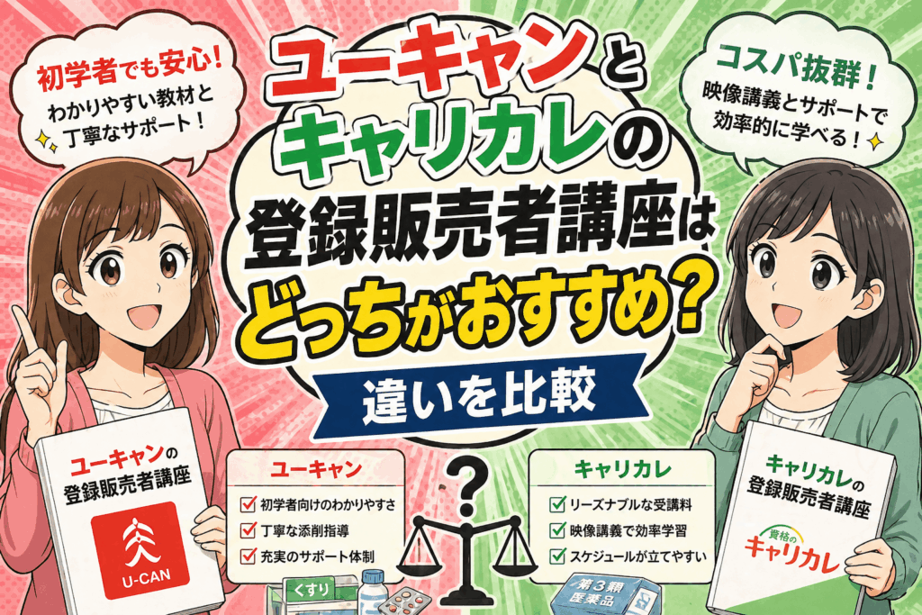 ユーキャンとキャリカレの登録販売者講座はどっちがおすすめ？違いを比較