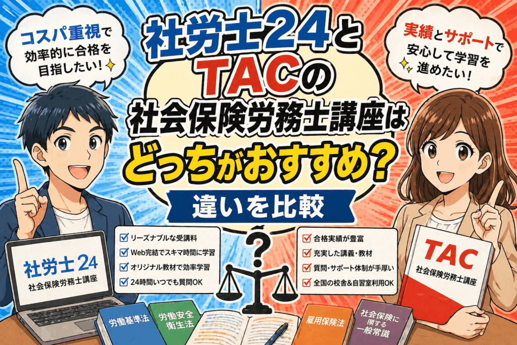 社労士24とTACの社会保険労務士講座はどっちがおすすめ？違いを比較