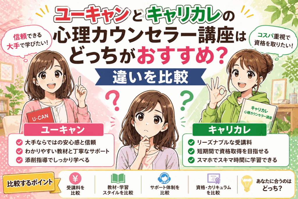 ユーキャンとキャリカレの心理カウンセラー講座はどっちがおすすめ？違いを比較
